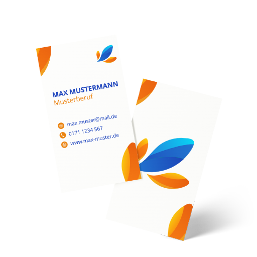 Zwei Visitenkarten im Hochformat