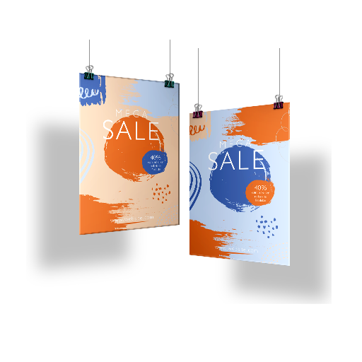 Zwei Poster, aufgehangen an Schnüren